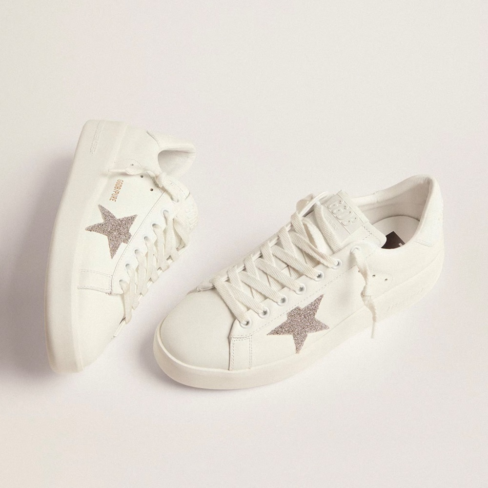 Golden Goose Women’s Purestar, white leather, silver Swarovski crystal star, 39